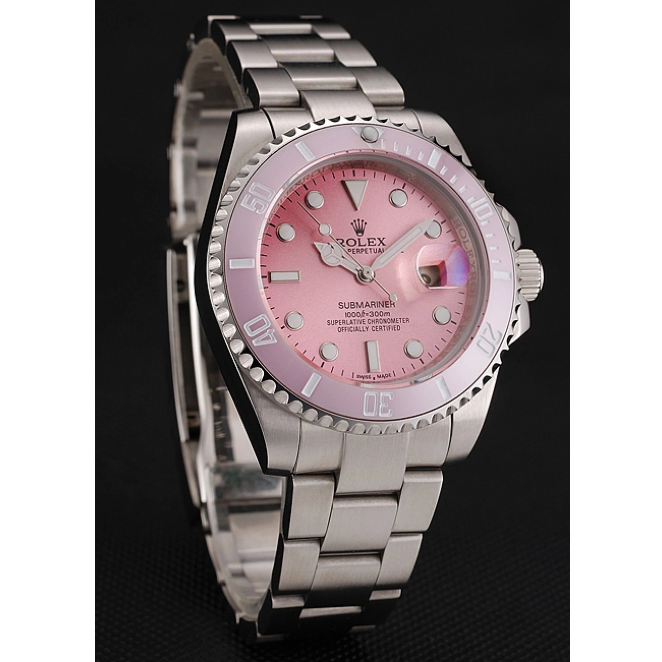 Aaa replica watch Pink Stainless Bracelet Rolex 1453865 Pink Submariner Steel Bezel Dial 0724